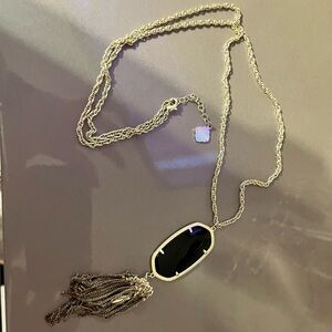 Long gold chain black pendant necklace